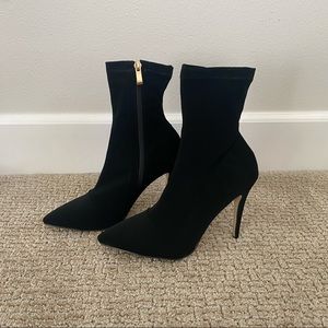Black Velvet Sock Ankle Boots